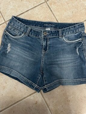 Maurices Distressed Dark Blue Denim Shorts